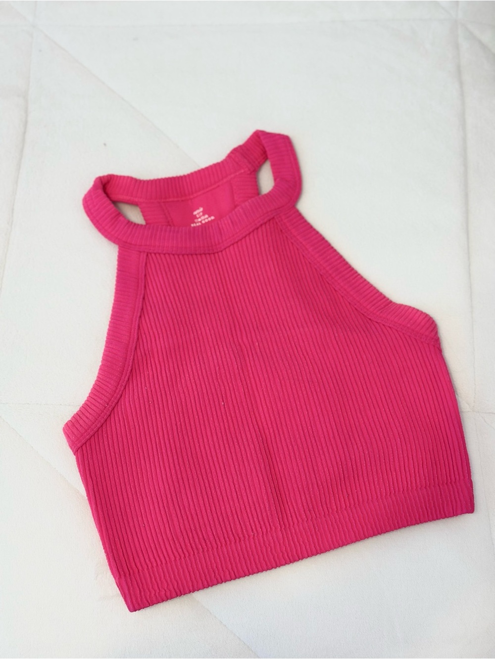 aerie Ribbed High-Neck Crop Tank Top - Hot Pink